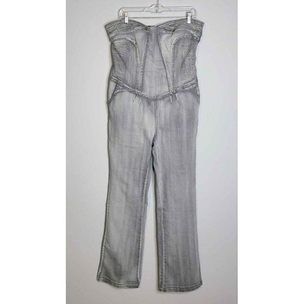 BomBom Stretch One-Piece Strapless Jumper Studded Chest Gray Sz 1X